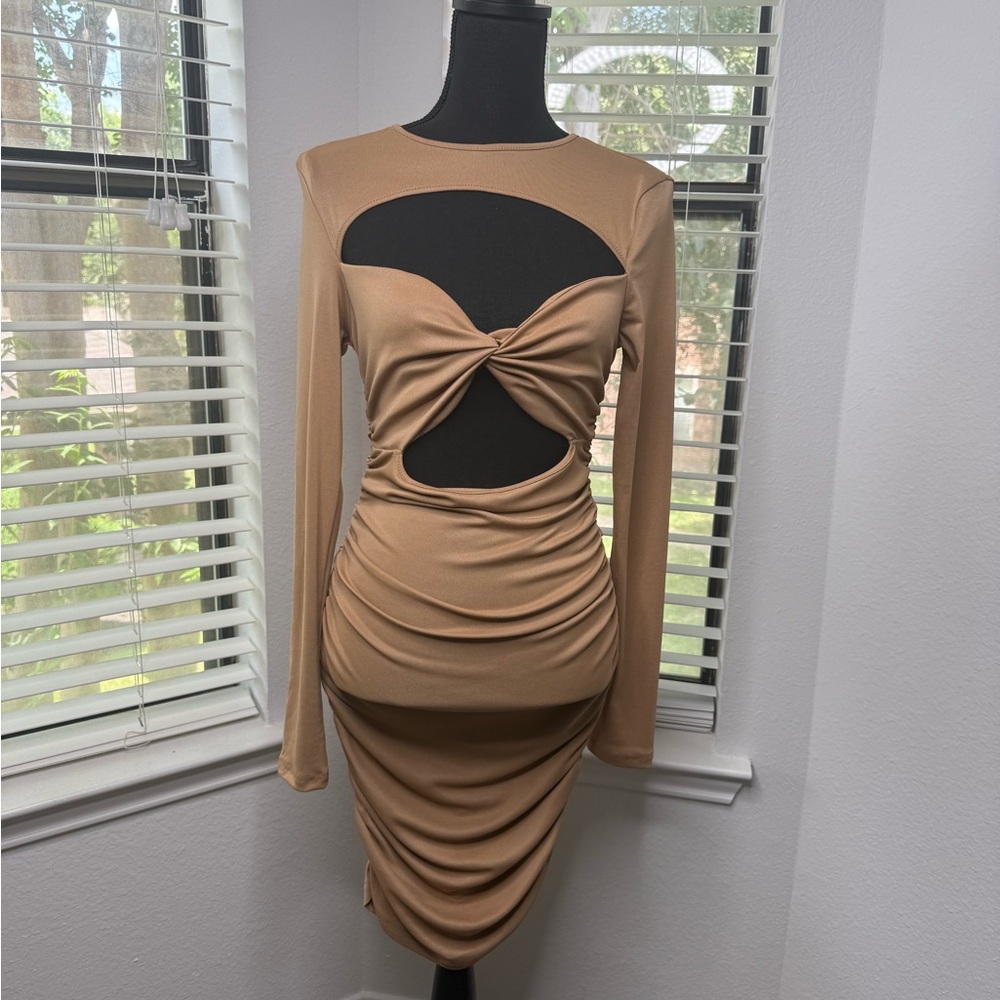 SHEIN Tan Long Sleeve Dress